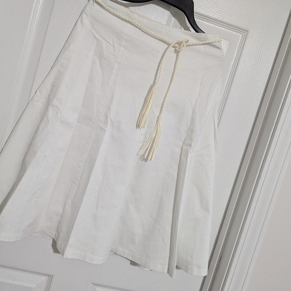 NWOT The Limited Bright White Midi A-Line Skirt With Leather Rope Belt  Sz 0